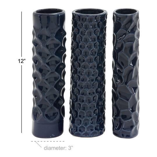 12" Dark Blue Stoneware Contemporary Vase Set
